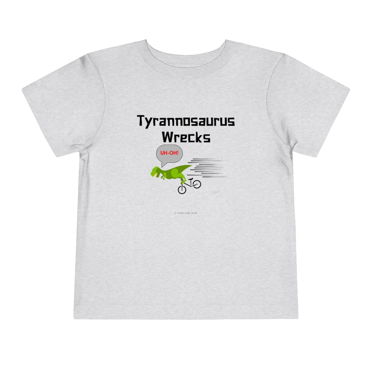 Tyrannosaurus Wrecks his balance bike (toddler tee)