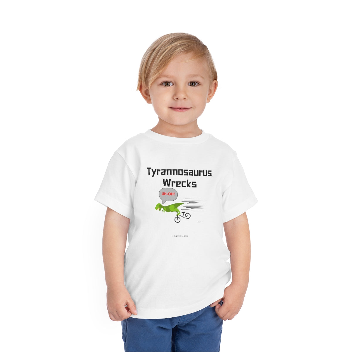 Tyrannosaurus Wrecks his balance bike (toddler tee)